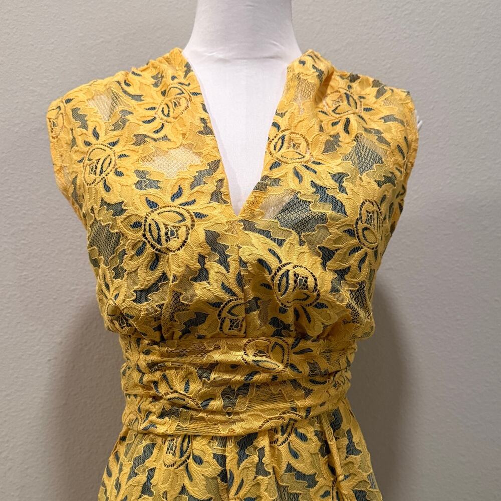 Anthropologie Plenty by Tracy Reese Yellow Floral Lace Midi Dress 10 Coquette - Picture 10 of 13